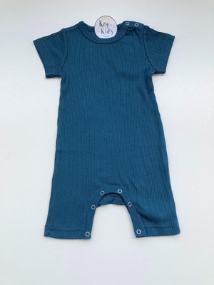 Petrol  Fitilli Modal Pamuk  Romper Kısa Tulum Salopet