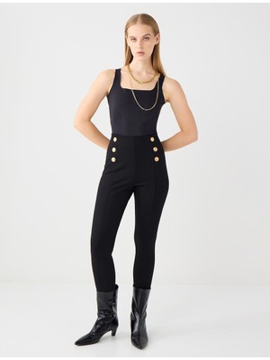 Jimmy Key Siyah Dar Paça Yüksek Bel Örme Tayt