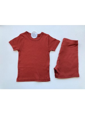 Fitilli Şortlu Modal Takım Kızıl Kahve