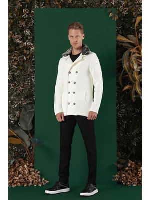 Efor 02 Slim Fit Ekru Spor Kaban Yün Uzun Kol Erkek Düz Desenli Astarlı Şık Tasarım