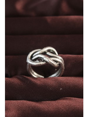 Gümüş Renk Düğüm Model Ayarlamalı Erkek Yüzük - Lisinya