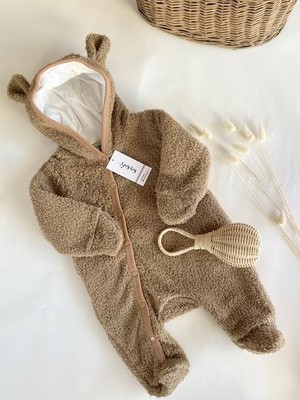 KEY KIDS Welsoft Bebek Kışlık Bej Tulum Dış Giyim Kalın Unisex 0-3 / 18 Ay Premium Peluş Uyku Tulumu