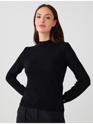 Jimmy Key Siyah Balıkçı Yaka Uzun Kollu Düğme Detaylı Triko Kazak