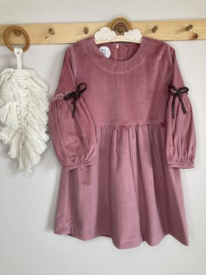 Fitilli Gül Kurusu 2-5 Yaş Kadife Elbise