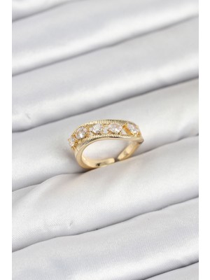 Pirinç Gold Renk Zirkon Taşlı Kadın Yüzük - Lisinya