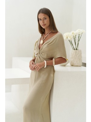 Bohemai Fremen Ön Çapraz Detaylı Haki Elbise