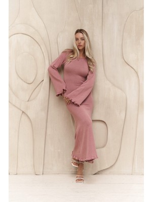 Bohemai Angela Sırt Dekolteli Pembe Triko Elbise