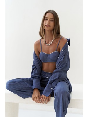 Melia Dantel Detay Indigo Üçlü Takım