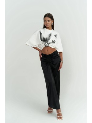 Mai Nario Büzgülü Midi Boy Siyah Etek