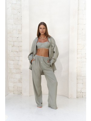 Melia Dantel Detay Soft Haki Üçlü Takım