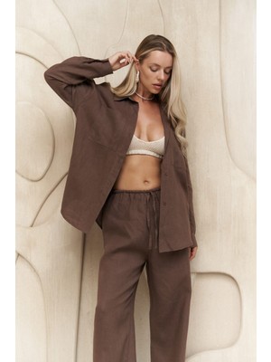 Bohemai Willord Kahve Keten Gömlek Pantolon Takım