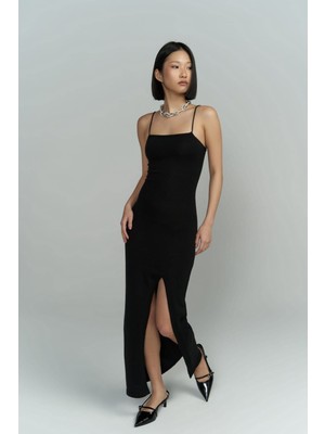 Bohemai Cintia  Sırt Dekolteli Siyah Triko Elbise