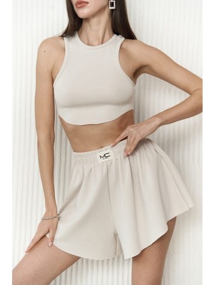 Mai Misty Bej Crop Şort Takım