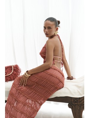 Sofi Transparan Tarçın Crop Etek Takım