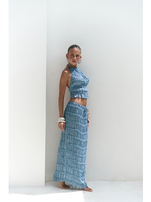 Sofi Transparan Mavi Crop Etek Takım