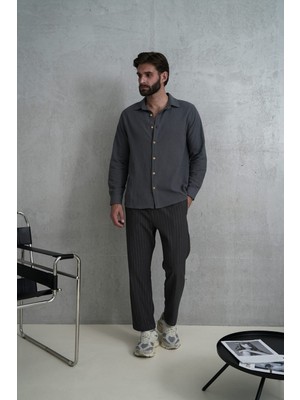 Bohemai Wesley Erkek Oversize Krinkıl Antrasit Gömlek