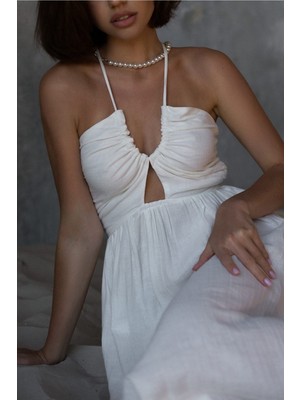 Bohemai Mykonos Beyaz Müslin Elbise