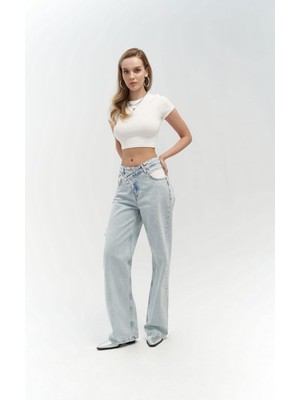 Mai Collection Tansy Buz Mavi Cep Detay Jean Pantolon