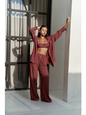 Melia Dantel Detay Bordo Üçlü Takım