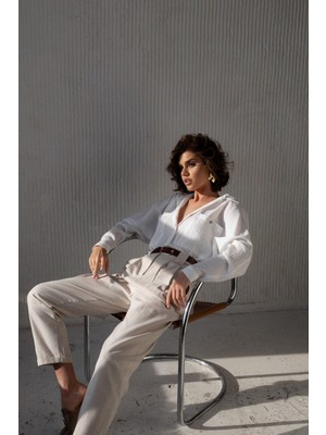 Bohemai Carrot Bej Keten Pantolon