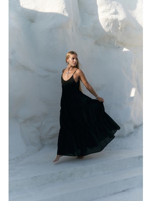 Dozza Askılı Siyah Uzun Elbise