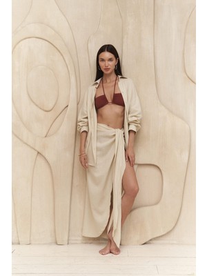 Bohemai Charlotte Ekru Bağlamalı Keten Etek