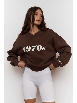 Mai Collection 1970s Kahverengi Oversize Unisex Sweatshirt