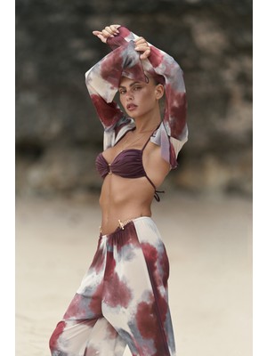 Donovarah Bordo Crop Pantolon Takım