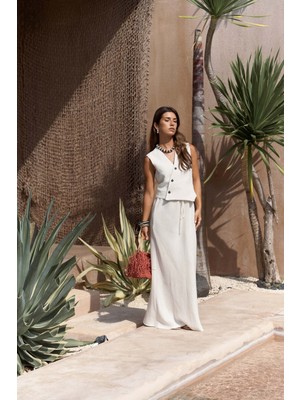 Bohemai Dolly Bağcıklı Beyaz Etek