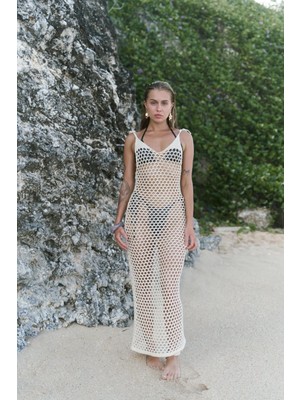 Bohemai Manly Askılı Bej Triko Elbise