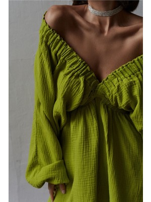 Bohemai Grace Fıstık Yeşili Müslin Elbise