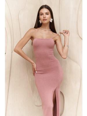 Bohemai Cintia Sırt Dekolteli Pembe Triko Elbise
