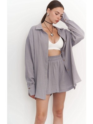 Bohemai Lorissa Gri Müslin Şortlu Takım