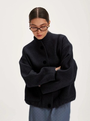 Siyay Siyah Fern Kadın Bomber Ceket Kaşe Malzeme ile Basic Tasarım Özellikli