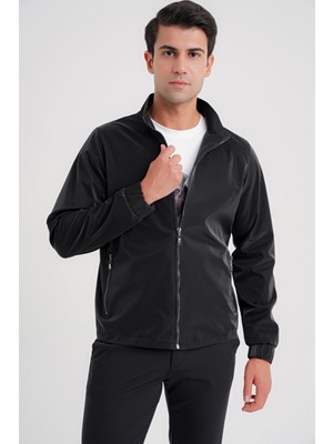 Efor Erkek Comfort Fit Hakim Yaka Yan Cep Fermuarlı Siyah Mont MT 178