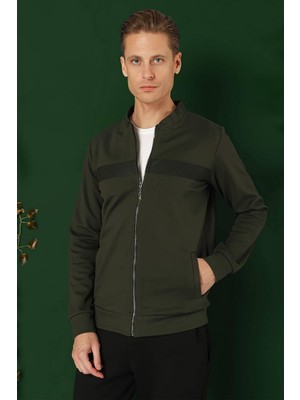 Efor Slim Fit Hakim Yaka Önü Taş Baskılı Haki Mont MT 170