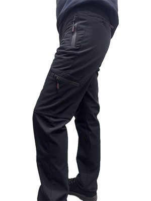 Kışlık Polarlı Softshell Su Geçirmez Cepli Siyah Pantolon