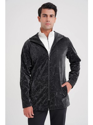 Efor Comfort Fit Kapüşonlu Fermuarlı Desenli Siyah Mont MT 179