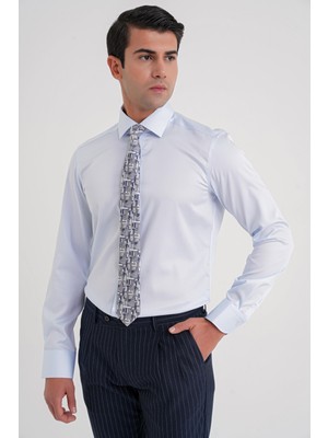 Slim Fit %100 Pamuk Non Iron Kumaş Klasik Mavi Gömlek Gk 734