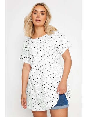 Büyük Beden Bisiklet Yaka Kısa Kollu Yıldız Baskılı T-Shirt 303258