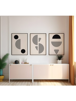 Ahşap Çerçeveli 3'lü Poster Tablo Seti | Modern Stil Minimal Duvar Dekoru