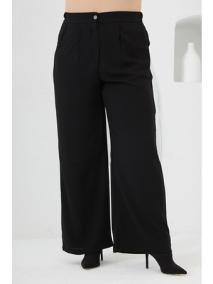 Beli Lastikli Geniş Paça Büyük Beden Pantolon Siyah