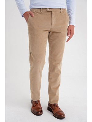Efor Erkek Slim Fit Esnek Pamuk Bej Fitilli Kadife Pantolon P 1199