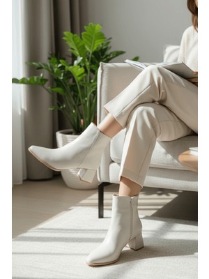 Timma Bej Cilt ( 5 cm Topuklu ) Günlük Kullanım Kadın Botu