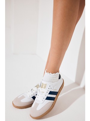 Tonny Black Unisex Lacivert Beyaz Termo Taban Yanı Şeritli Bağcıklı Spor Ayakkabı