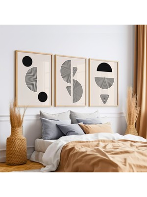 Ahşap Çerçeveli 3'lü Poster Tablo Seti | Modern Stil Minimal Duvar Dekoru