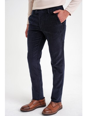Efor Erkek Slim Fit Pilesiz Esnek Pamuklu Lacivert Fitilli Kadife Pantolon P 1199