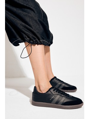 Tonny Black Unisex Füme Siyah Termo Taban Yanı Şeritli Bağcıklı Spor Ayakkabı