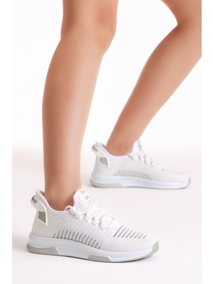 Tonny Black Unisex Beyaz Poli Taban Tekstil Kumaş Bağcıklı Spor Ayakkabı