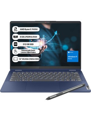 Lenovo Ideapad Flex 5 AMD Ryzen 5 7430U 8GB 512GB SSD Windows 11 Home 14" WUXGA Taşınabilir Bilgisayar 82XX00D2TX